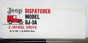 1960 Willys Jeep DJ-3A Dispatcher Sales Mailer & Specifications