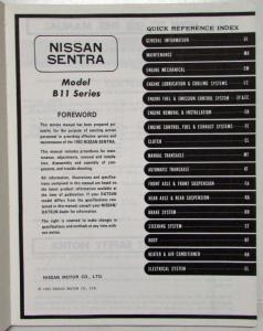 1982 Datsun Nissan Sentra Service Shop Repair Manual Model B11 Series