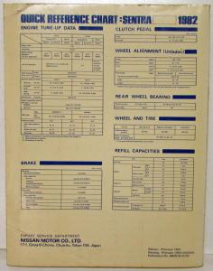 1982 Datsun Nissan Sentra Service Shop Repair Manual Model B11 Series