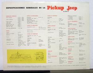 1960 Willys Jeep Pickup Sales Brochure & Specifications In Spanish Text