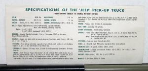 1960 Willys Jeep Pickup Truck Sales Mailer & Specifications