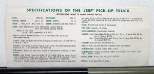 1960 Willys Jeep Pickup Truck Sales Mailer & Specifications