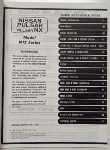 1983 Datsun Nissan Pulsar NX Service Shop Repair Manual Model N12 Series