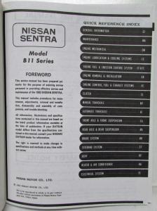 1983 Datsun Nissan Sentra Service Shop Repair Manual Model B11 Series