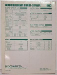 1983 Datsun Nissan Stanza Service Shop Repair Manual Model T11 Series
