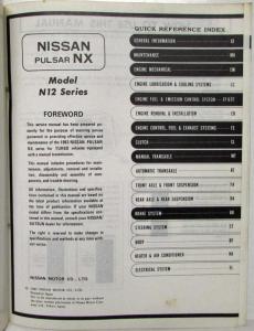 1983 Datsun Nissan Pulsar NX Service Manual Model N12 Series Supplement-II Turbo