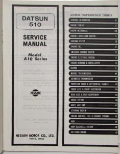 1978 Datsun 510 Service Shop Repair Manual Model A10 Series