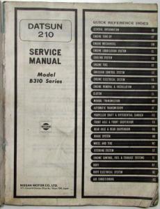 1979 Datsun Model 210 Series Service Shop Repair Manual Model B310 Series