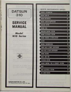 1979 Datsun 310 Service Shop Repair Manual Model N10 Series