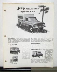 1963 1964 Willys Jeep Gladiator Sports Cab Sales Brochure & Price Sheet