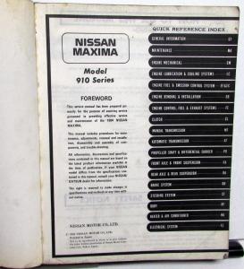 1984 Nissan Maxima Service Shop Repair Manual Model 910 Series