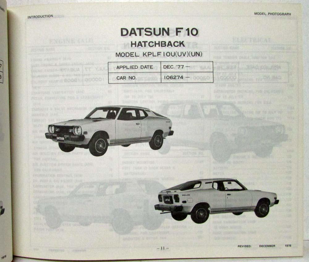 1978 Datsun Model F10 Series Parts Catalog US & Canada