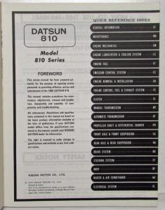 1980 Datsun Model 810 Series Service Shop Repair Manual