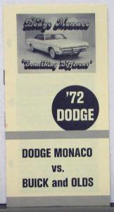 1972 Dodge Monaco Comparison Sales Folder to Buick & Olds Original