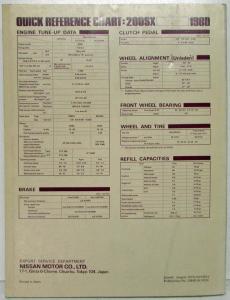 1980 Datsun 200SX Service Shop Repair Manual Model S110 Series