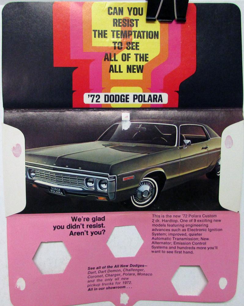 1972 Dodge Polara Color Sales Folder New Look Side & Rooflines Original