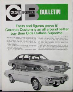 1973 CIB Dodge Coronet Custom Vs Olds Cutlass Supreme Sales Folder Original
