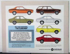 1975 Dodge Colt GT Corousel Hardtop Coupe Sedan  Wagon Sales Brochure Original