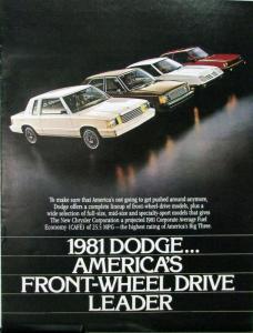 1981 Dodge Front Wheel Dr Aries 024 Challenger Diplomat Mirada Sales Brochure