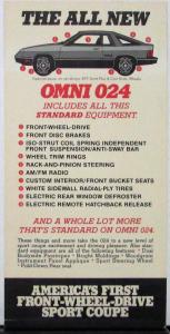 1980 Dodge Omni 024 Sport Coupe Sales Card Original