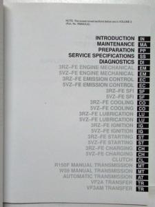 1999 Toyota 4Runner Service Shop Repair Manual US & Canada Volume 1 Only
