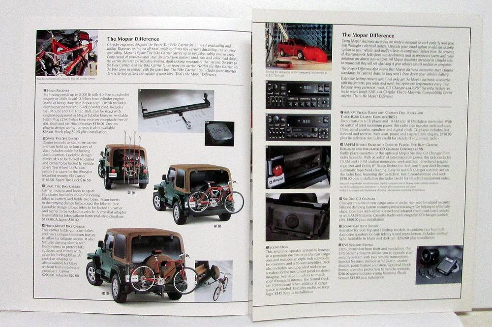 1988 Jeep Wrangler Accessories Sales Brochure Vintage