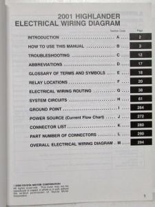 2001 Toyota Highlander Electrical Wiring Diagram Manual