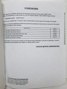 2000 Toyota Camry CNG Service Shop Repair Manual Supplement