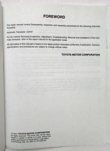 2002 Toyota Automatic Transaxle Service Repair Manual U341F
