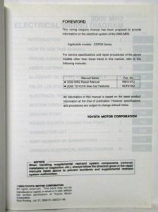 2005 Toyota MR2 Electrical Wiring Diagram Manual