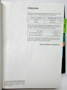 1993 Toyota Automatic Transaxle Service Repair Manual Folder Set US & Canada