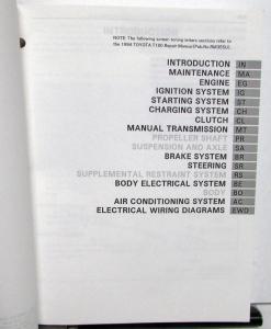 1994 Toyota T100 Service Shop Repair Manual Supplement