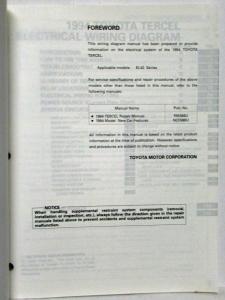 1994 Toyota Tercel Electrical Wiring Diagram Manual