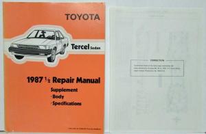 1987 1/2 Toyota Tercel Sedan Service Shop Repair Manual Supplement w Correction