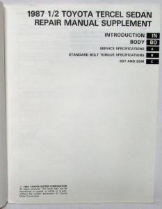 1987 1/2 Toyota Tercel Sedan Service Shop Repair Manual Supplement w Correction