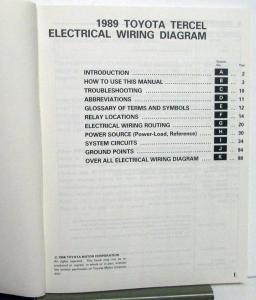 1989 Toyota Tercel Service Shop Repair Manual plus Electrical Wiring Diagram