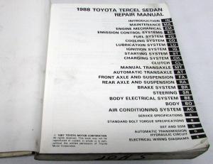 1988 Toyota Tercel Sedan Service Shop Repair Manual & Electrical Wiring Diagram