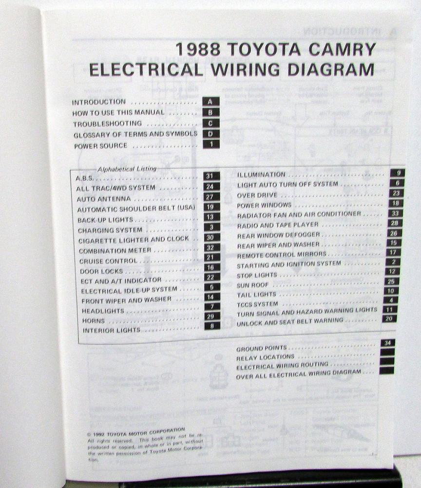 1988 Toyota Camry Service Shop Repair Manual Electrical