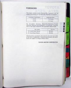 1991 Toyota Automatic Transaxle Service Repair Manual Folder Set US & Canada