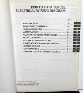 1990 Toyota Tercel Electrical Wiring Diagram Manual US & Canada