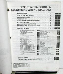 1993 Toyota Corolla Electrical Wiring Diagram Manual US & Canada
