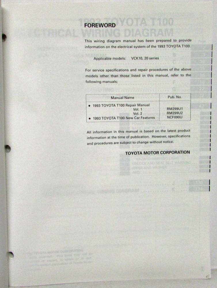 1993 Toyota T100 Electrical Wiring Diagram Manual Us U0026 Canada