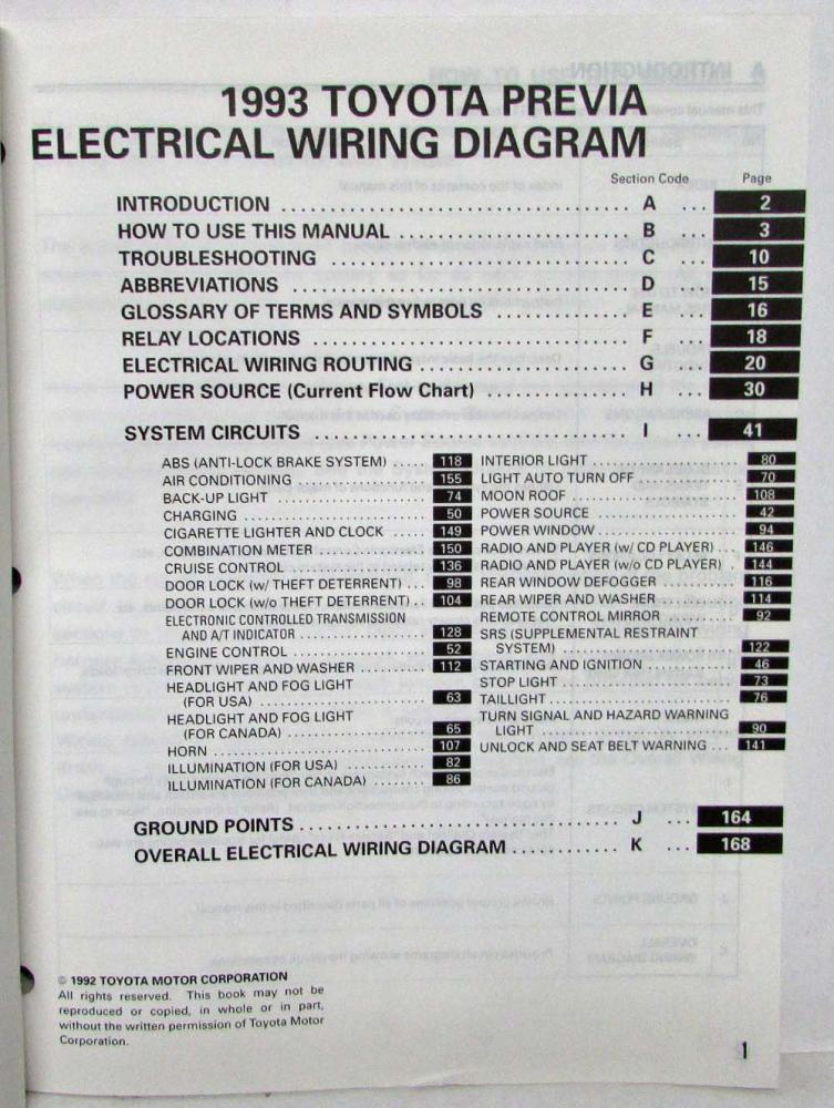 1993 Toyota Previa Electrical Wiring Diagram Manual US & Canada