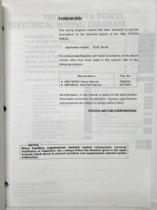 1993 Toyota Tercel Electrical Wiring Diagram Manual US & Canada