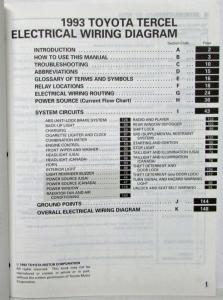 1993 Toyota Tercel Electrical Wiring Diagram Manual US & Canada