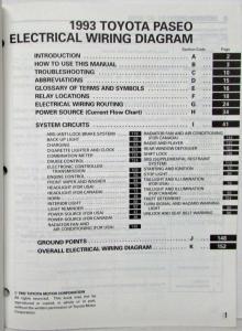 1993 Toyota Paseo Electrical Wiring Diagram Manual US & Canada