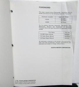 1993 Toyota Auto Transaxle Service Repair Manual A241E A244E MR2 Celica Paseo