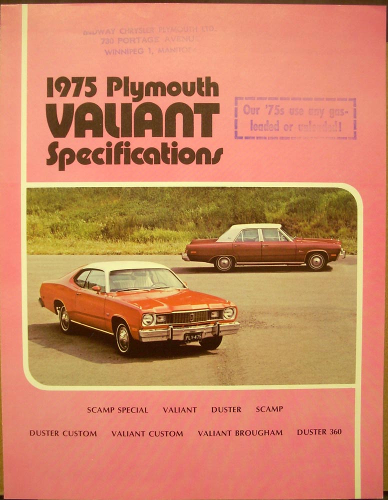 1975 Plymouth Valiant Specifications Brochure CANADA ORIGINAL