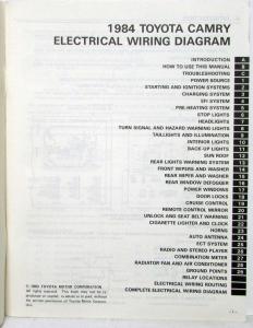 1984 Toyota Camry Electrical Wiring Diagram Manual US & Canada