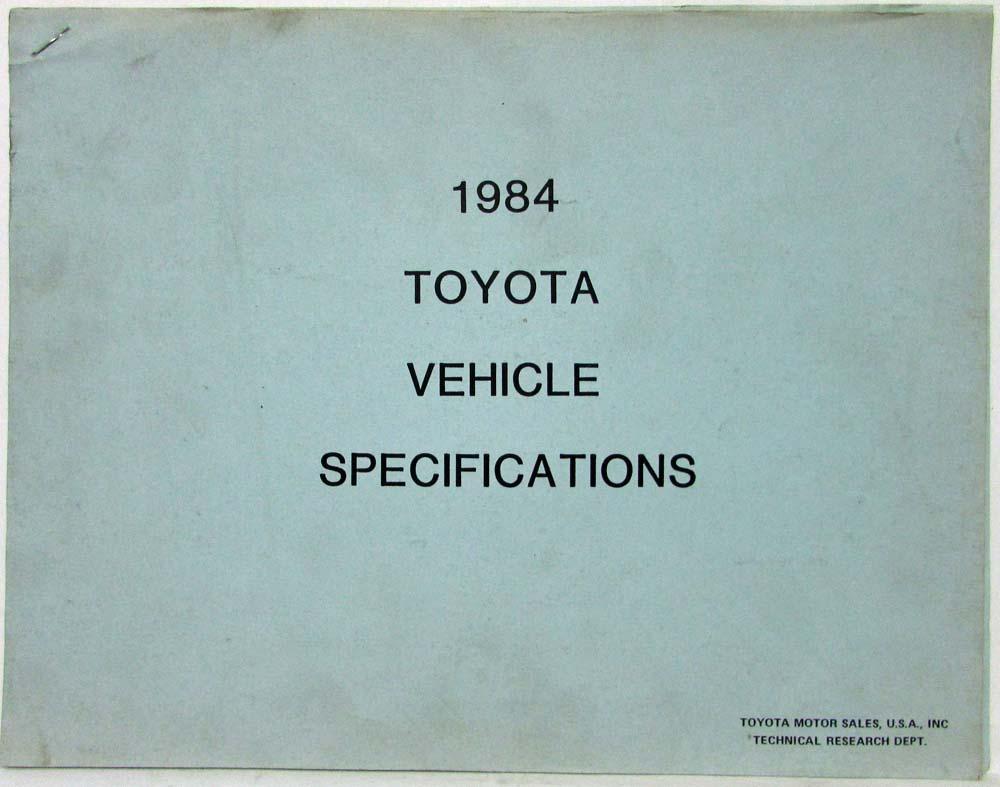 1984 Toyota Vehicle Specifications for Dealers